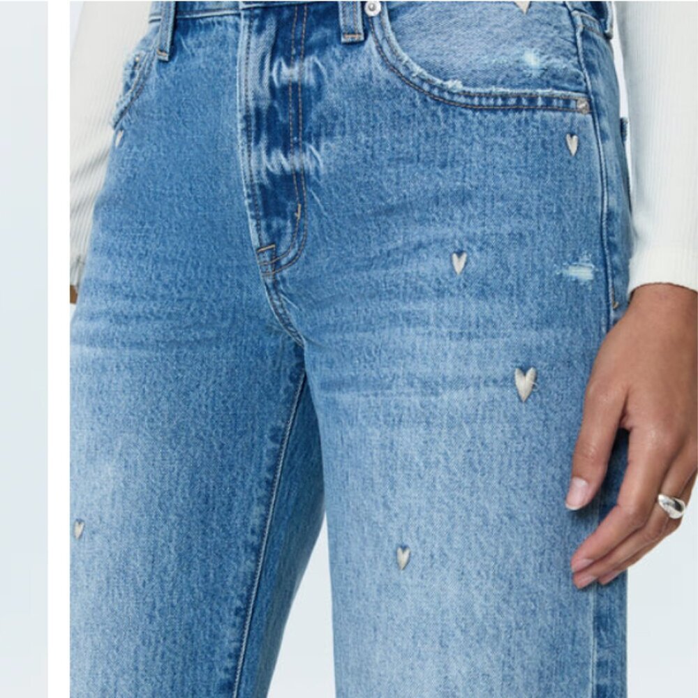NWT Pistola Lexi Confetti Heart Embroidered Bowed Straight Jeans | Size 28 - Picture 2 of 9